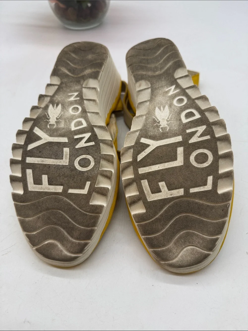 Fly London Mustard Yellow Wedge Sandals with Ankle Strap Size 38